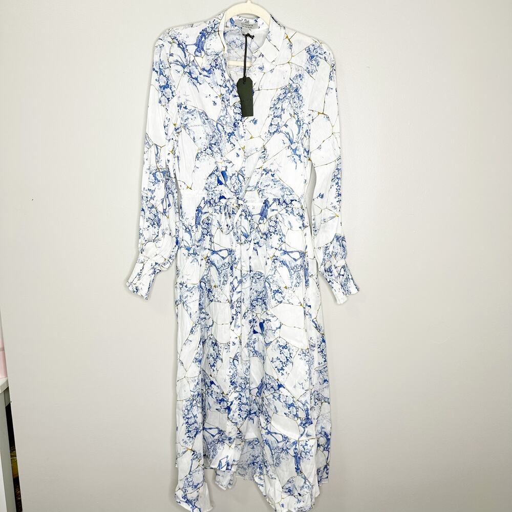 All Saints Skye Buruberu Silk Blend Shirt Dress China Blue 2 NEW $419 - Picture 4 of 12